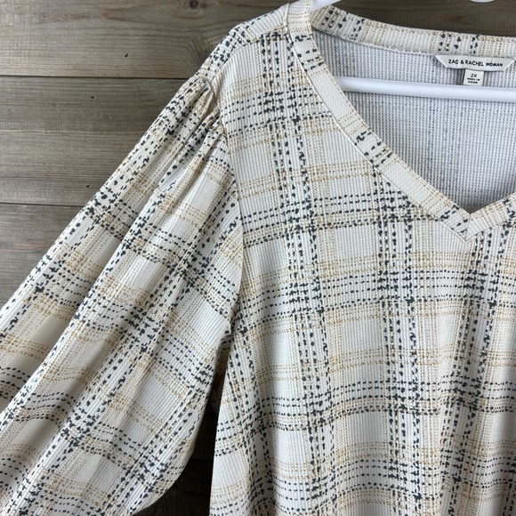 Zac & Rachel Womens Shirt Long Sleeve Vneck Plaid Pullover Boho Casual Size 2X - Picture 4 of 8